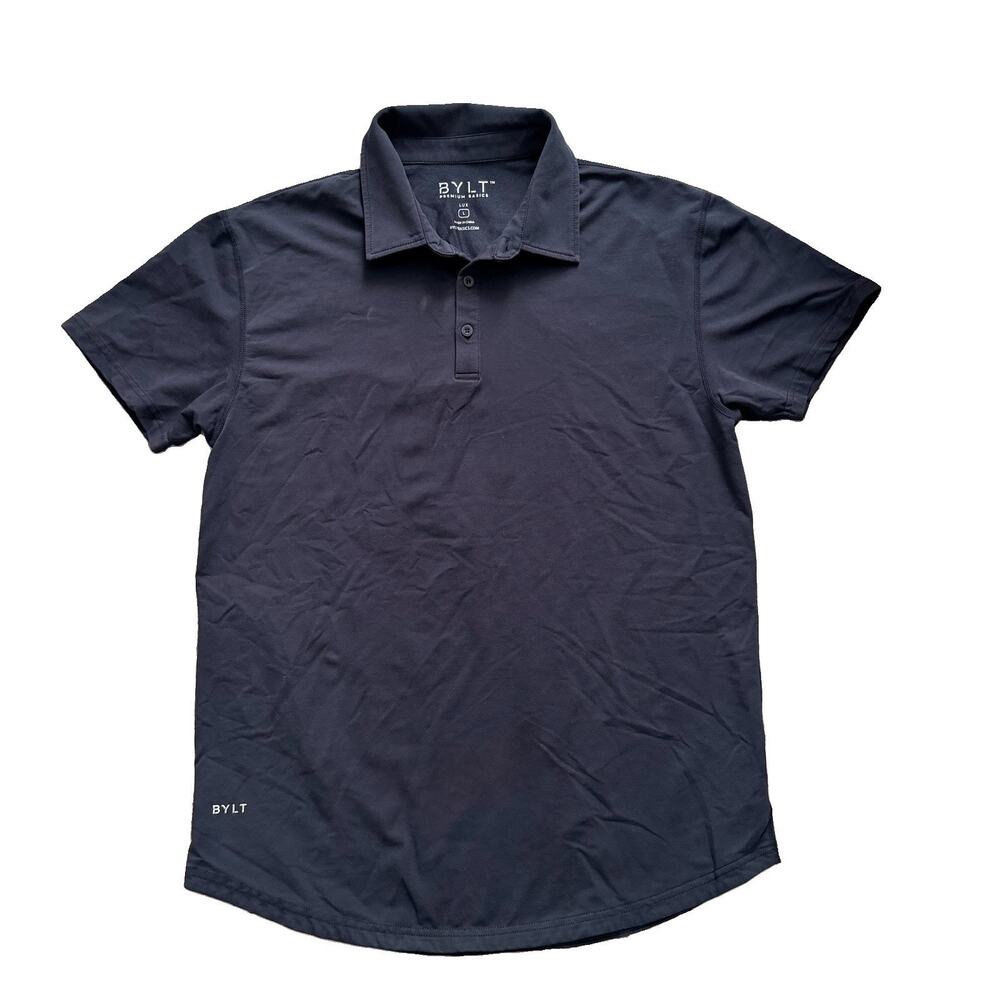 BYLT Premium Basics Lux Mens Polo Logo Shirt L Navy Performance Stretch